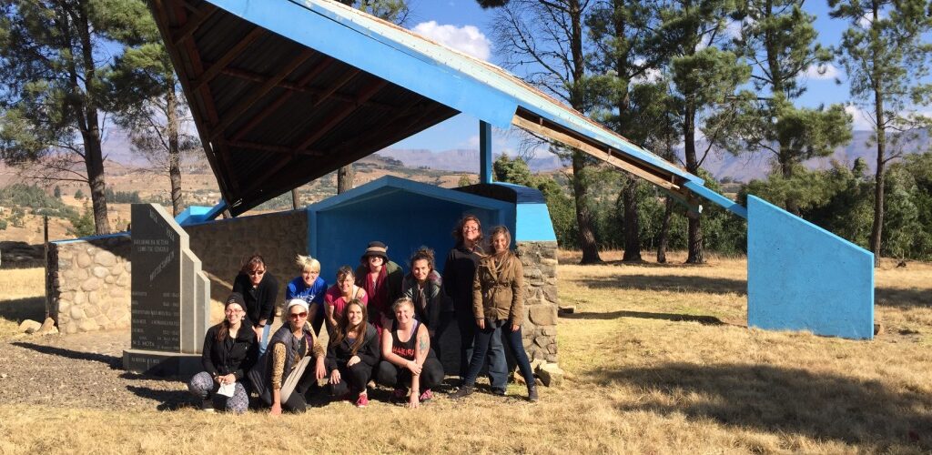 CSU students at the mountaintop museum of the Batlôkwa culture