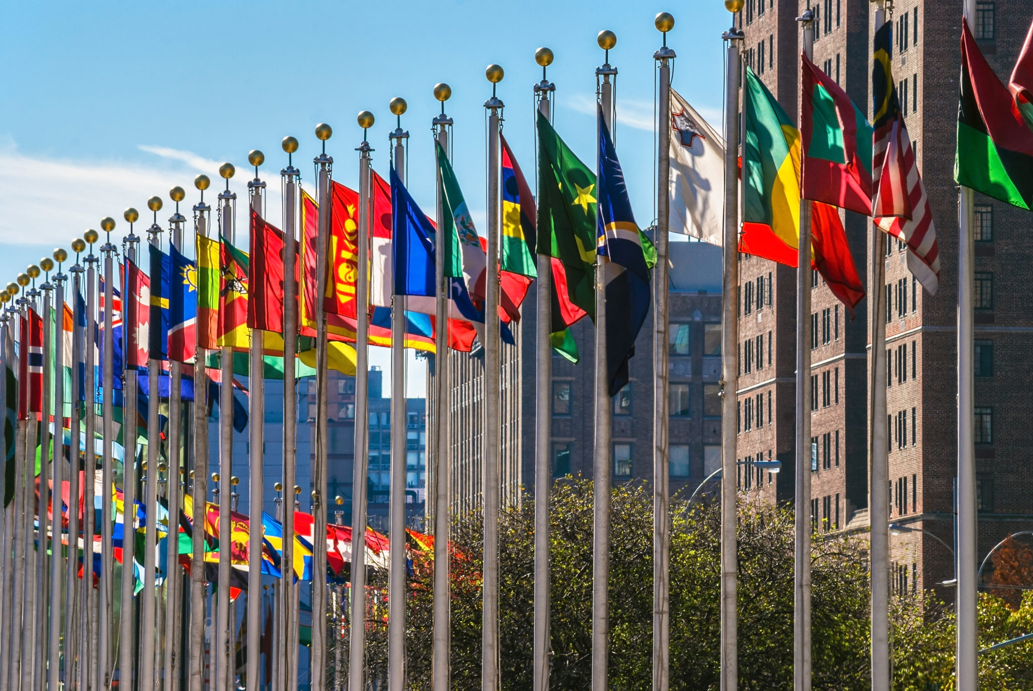 Flags from all countries outside of the UN building in Manhattan