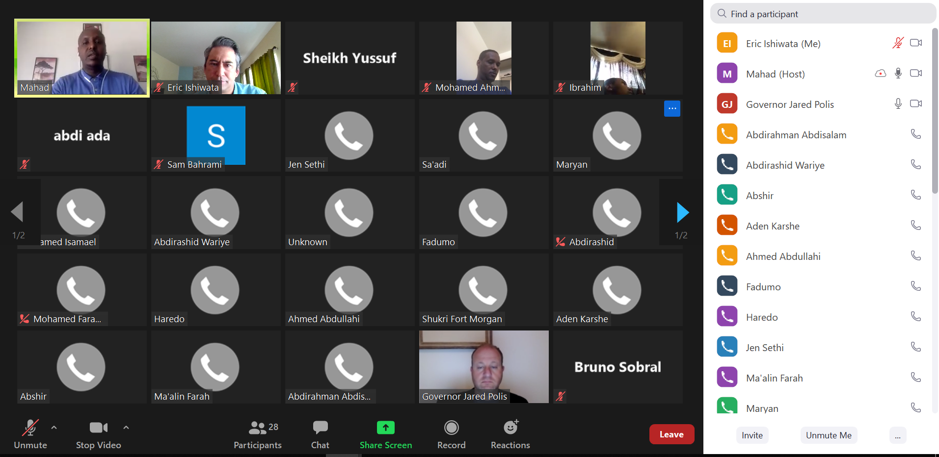 Screen shot of the Zoom conference