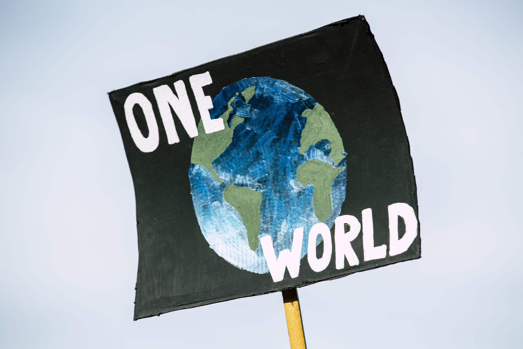 Poster with picture of the earth and the words "one world"