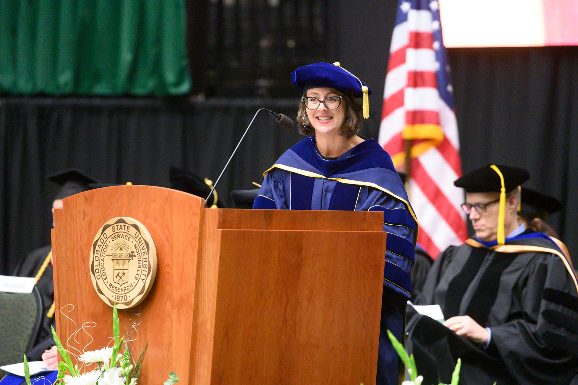 Roze Hentschell recognizes graduates with distinction at the College of Liberal Arts Fall 2019 Commencement Ceremony