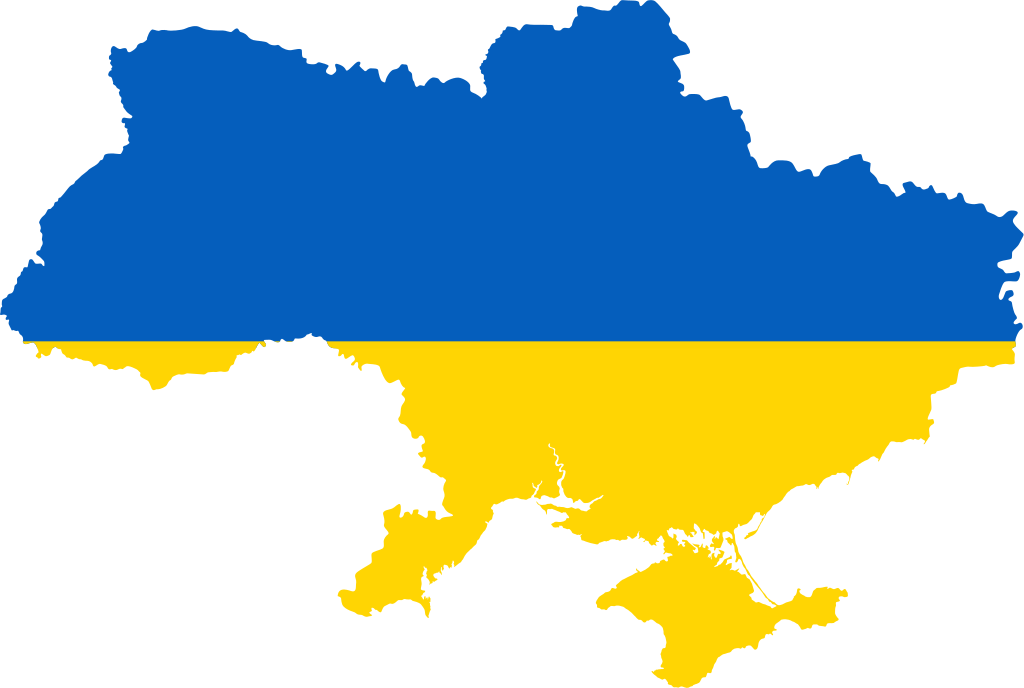 Outline of Ukraine in its flag colors of blue and yellow