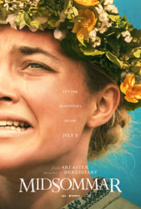 Movie poster for "Midsommar" featuring a woman wearing a flower crown and crying
