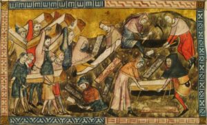 A painting of citizens of Tournai burying their dead by Pierart dou Tielt (c. 1340-1360 CE). Made c. 1353. (Royal Library of Belgium)