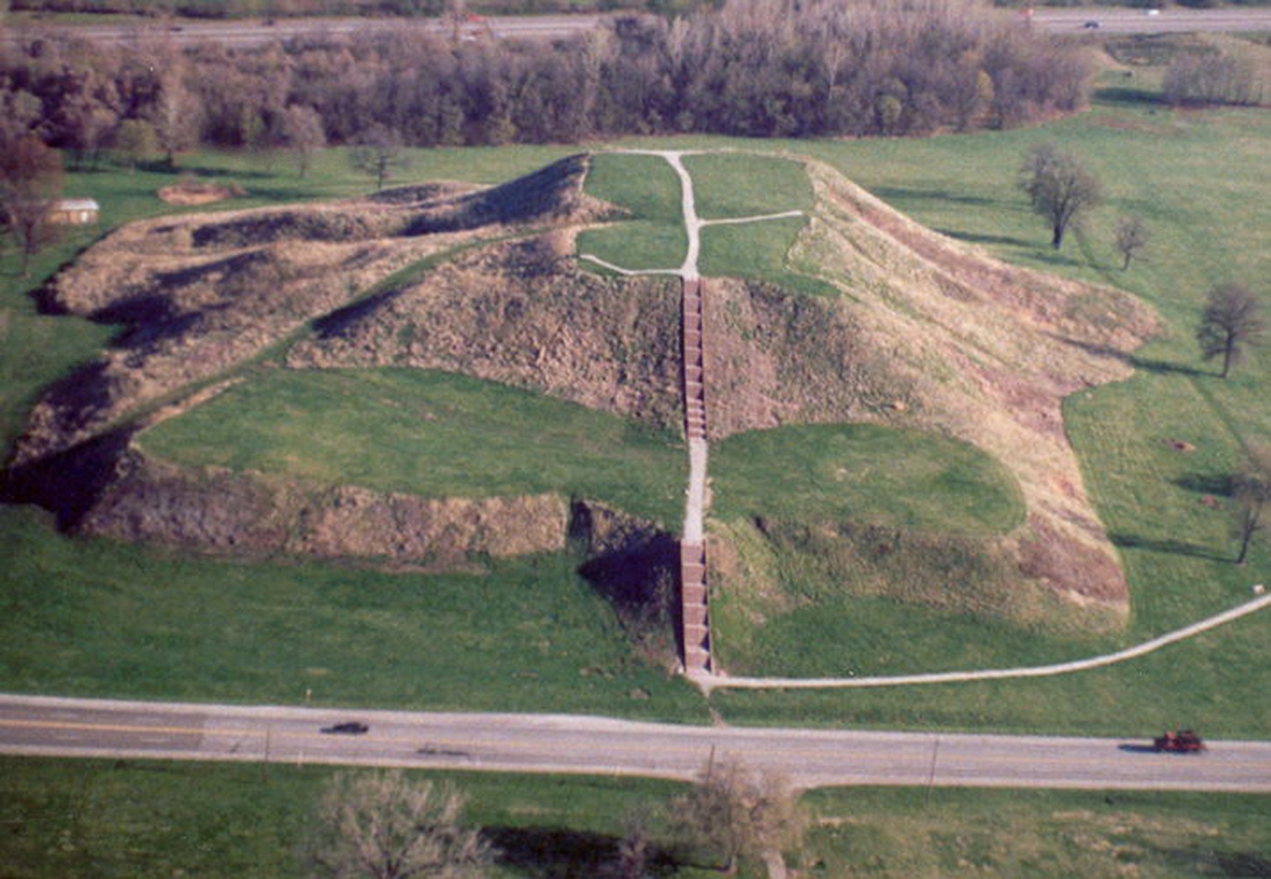 Aerial view of the Cahokia Mounds State Historic Site