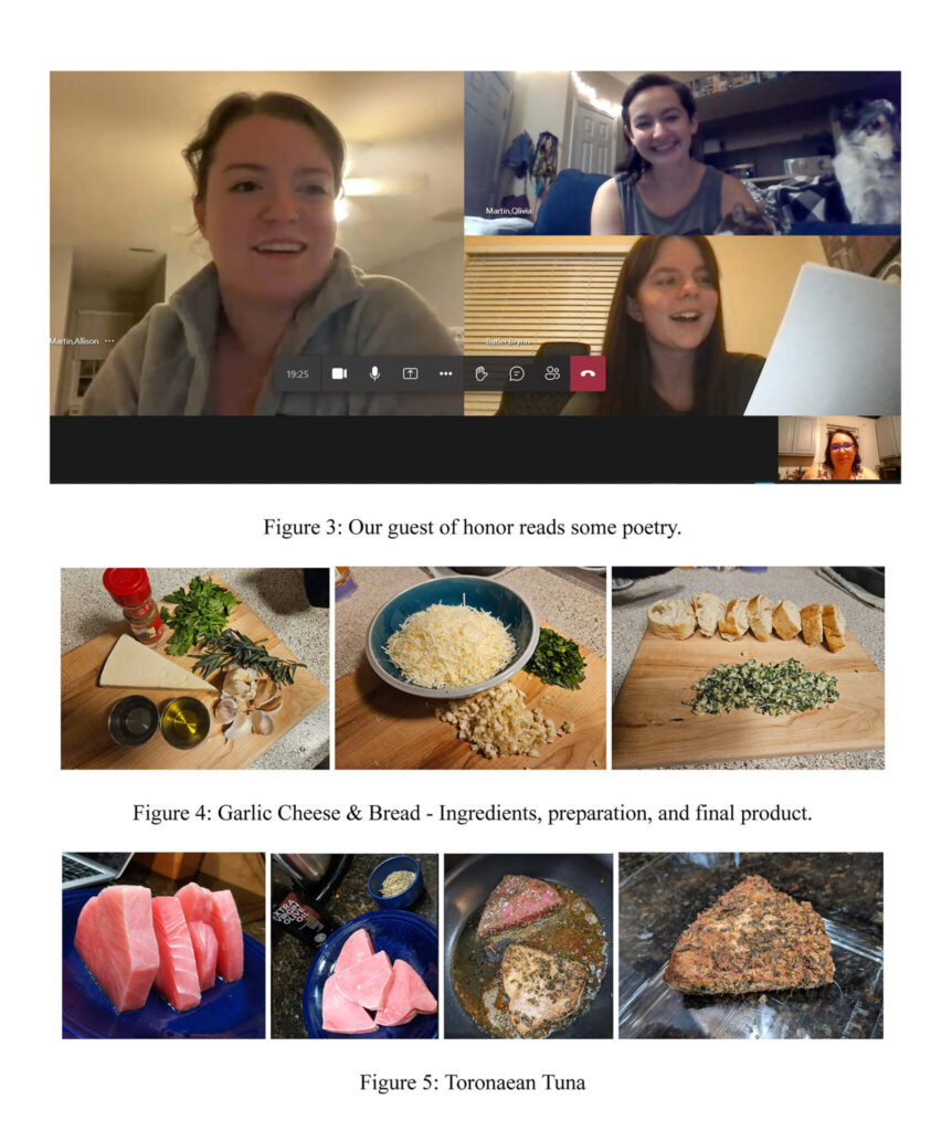 Screen shots from a final paper for the class, including images of prepared dishes with fish and cheese.